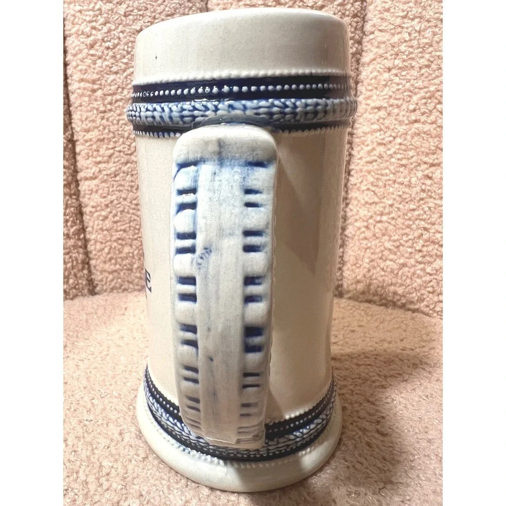 VTG Noon Whistle Brewing Beer Stein Salt Glazed Ceramic Blue Cobalt Mug 7 Inch
